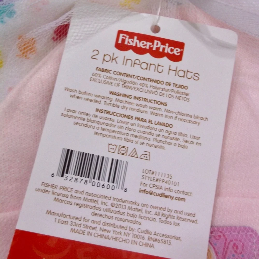 2 Pack Fisher Price Infant Hats Brand New